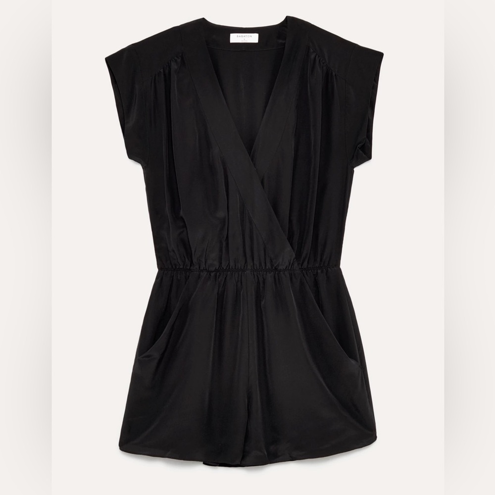 Aritzia Babaton Romper Black Silk Short Set Lightweight Night Out